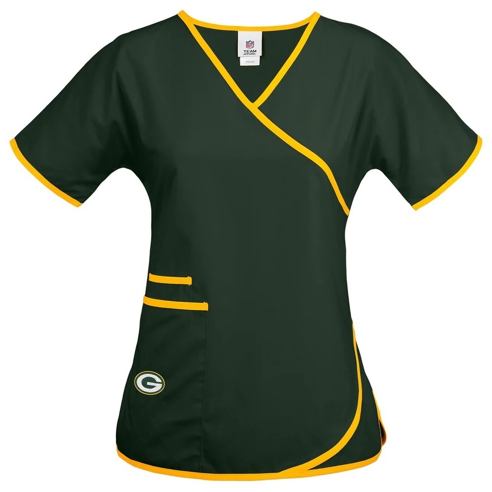 NFL GreenBay Packers Mock Wrap scrub top